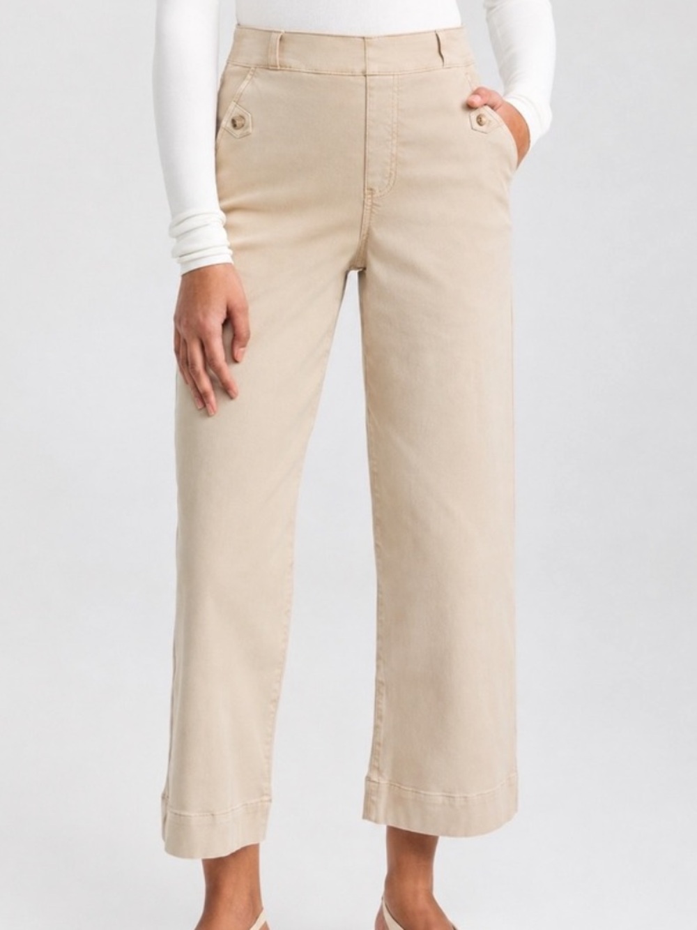 Spanx Stretch Twill Cropped wide leg pants Khaki color size Large NWT